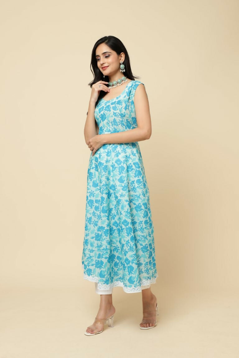 Designer Stylish Skyblue Cotton Blend Stitched Suit With Dupatta - Tanisha | Swadesiicart