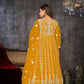 Jyoti Fashion Women's Yellow Net Embroidered Anarkali Kurta Pant Set With Dupatta | Swadesiicart