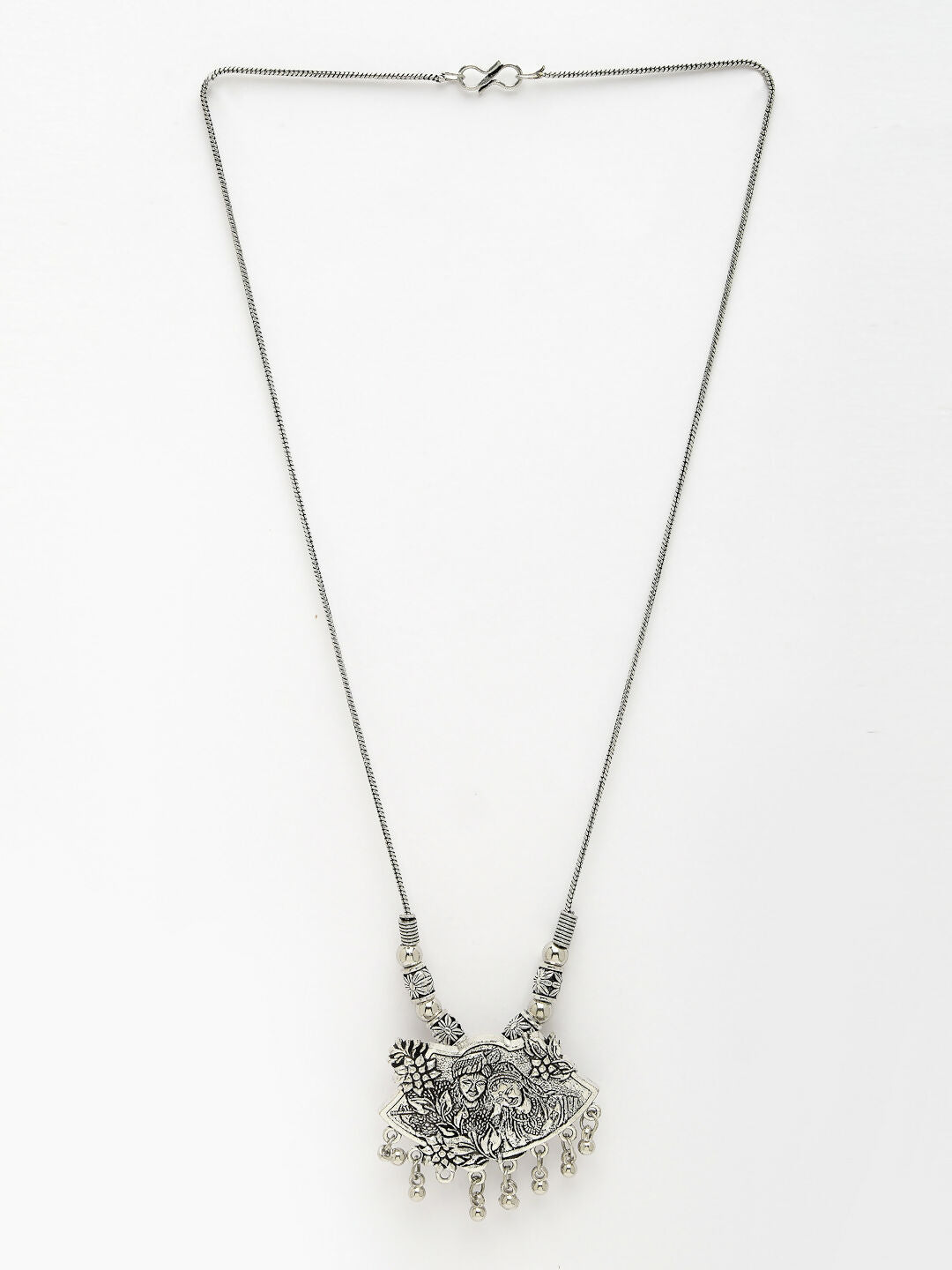 NVR Women's Silver-Toned Radha Krishna Pendant with Chain | Swadesiicart
