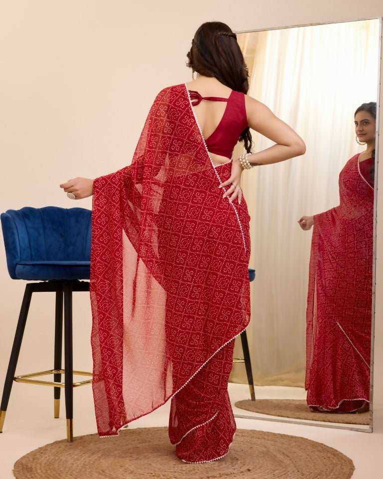 Maroon Georgette Designer Printed Ready To Wear Saree - Ibiza | Swadesiicart