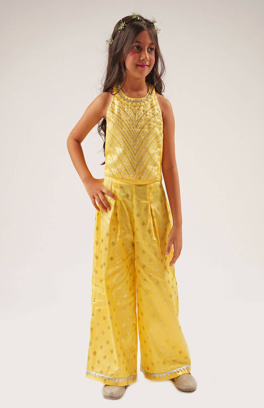 Lil Drama Mehfil Yellow Co-Ordinate Set For Girls - Swadesiicart