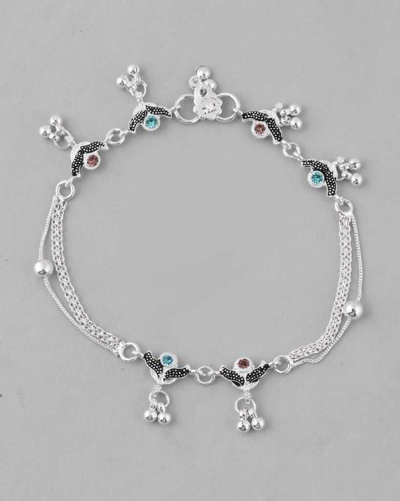 VOJ Set of 2 Designer Mutli Color Stone Studded Anklet - Swadesiicart
