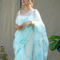 Vamsee Menka Sky Color Organza Saree - Swadesiicart