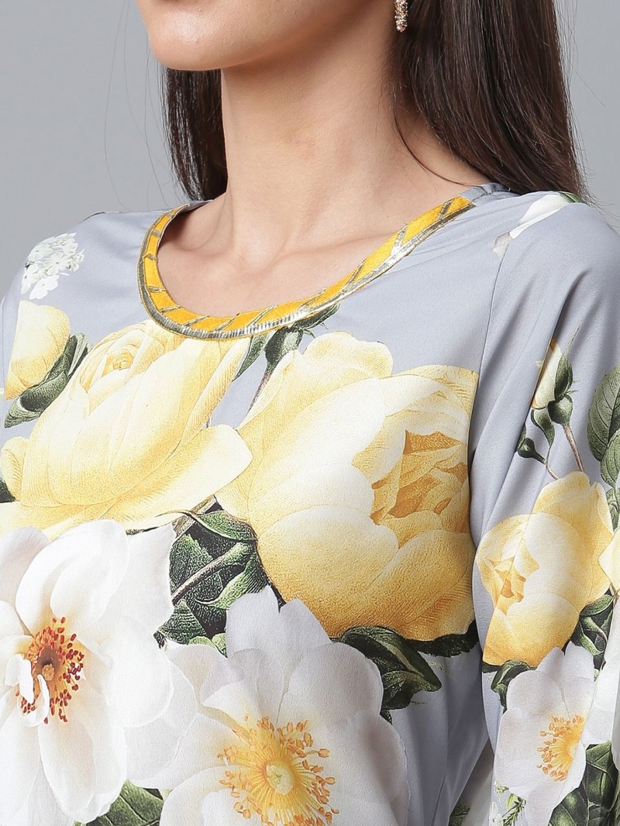 Ahalyaa Rayon Grey Digital Print Kurta With Dupatta Set | Swadesiicart