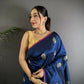 Joban Fashion Navy Blue Banarasi Lichi Silk Gold Zari Meena Saree | Swadesiicart