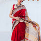 Zibaa Hand-Blocked Pure Maheshwari Silk Red Saree | Swadesiicart