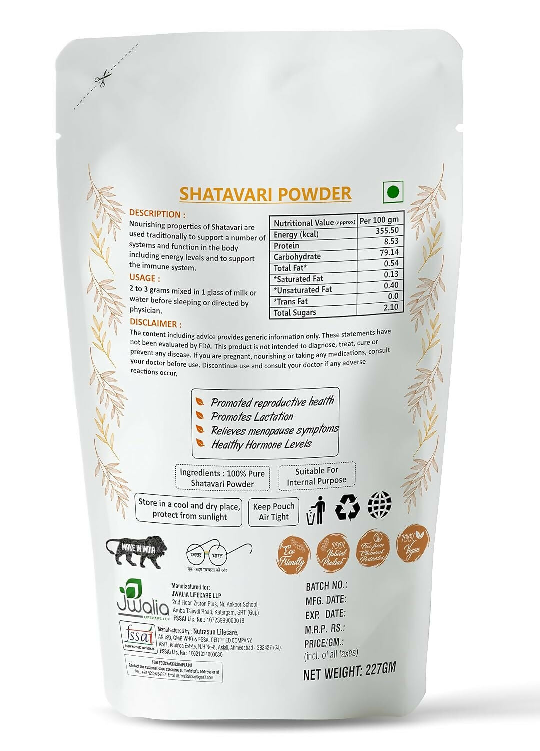 Myherb Natural Organic Shatavari Powder - Swadesiicart