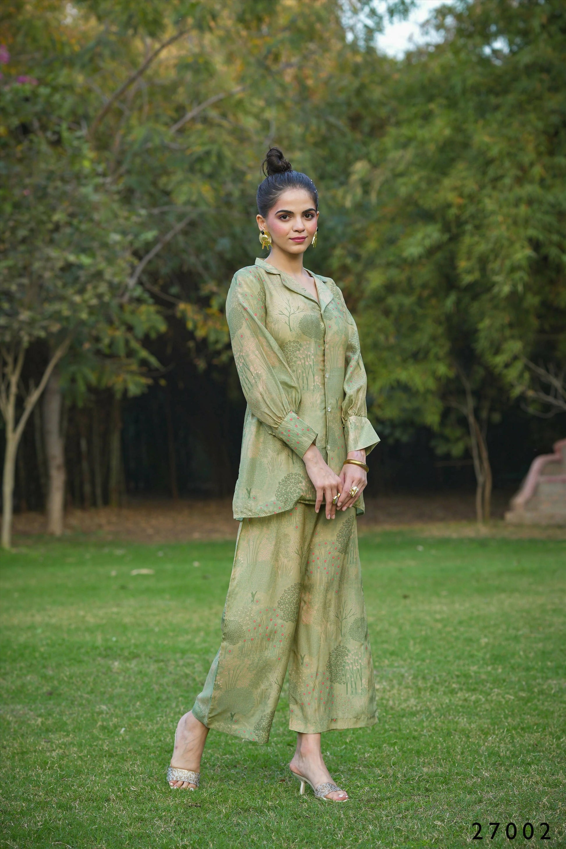 Women's Casual Fashionable Mahendi Mull Cotton co-ord set - Anya - Swadesiicart