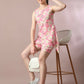 Myshka Women's Pink Printed Round Neck Party Top With Shorts Co-ord set - Swadesiicart