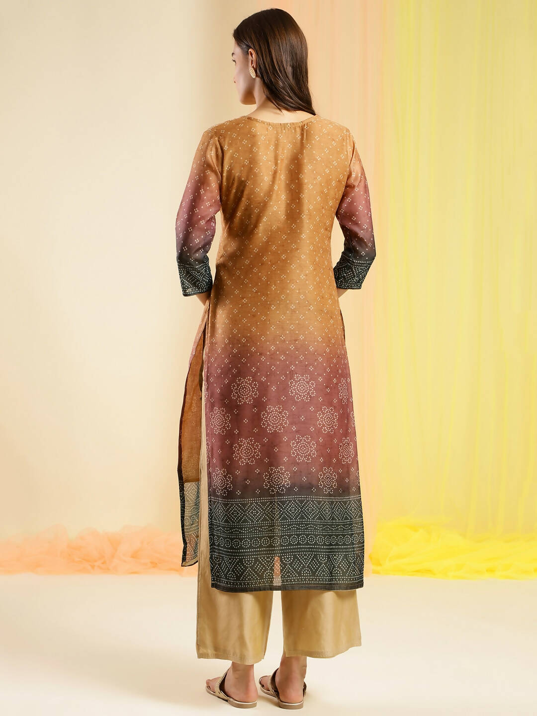 Orange Chinon Digital Printed With Hand Work Kurta - Himanshi - Swadesiicart
