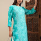 Vishudh Green Floral Printed Keyhole Neck Straight Kurta - Swadesiicart