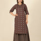 Aramya Brown Soft Cotton Geometric Print Straight Kurta Sharara Set for Women