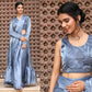 Sky Blue Tom Silk Plain Ready To Wear Saree With Stitched Blouse - Satiksha | Swadesiicart
