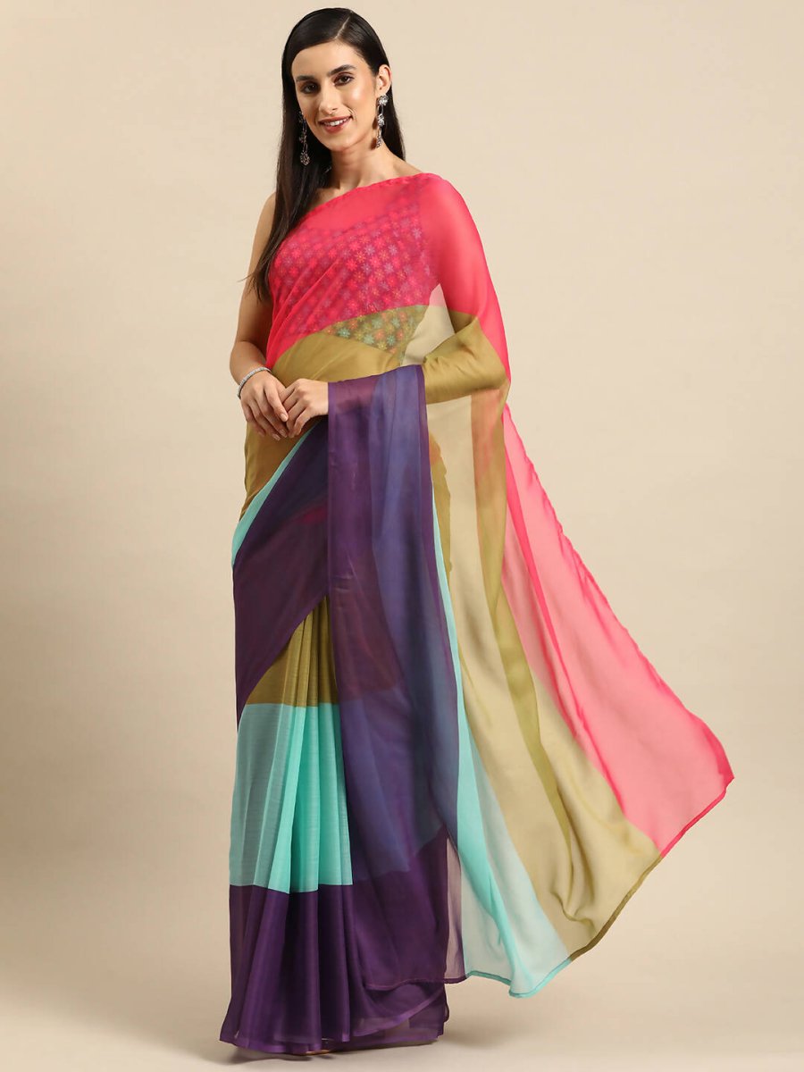 Ahalyaa Women's Traditional Semi Stitch Saree - Blue | Swadesiicart