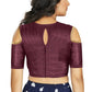 Aastha Fashion Women's Wine Art Silk Cold Shoulder Sleeve Readymade Blouse