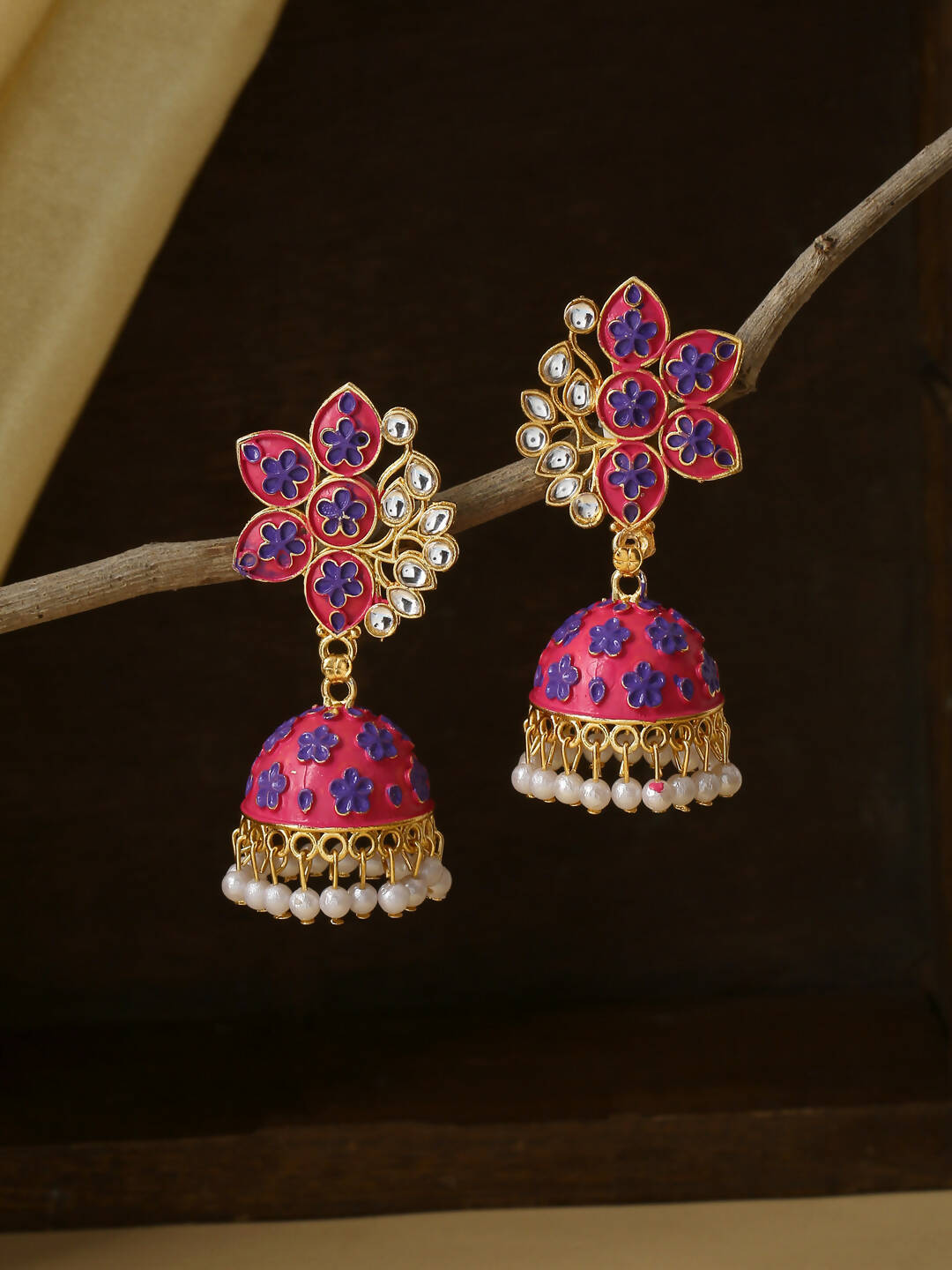 NVR Women Pink Dome Shaped Jhumka Earrings | Swadesiicart