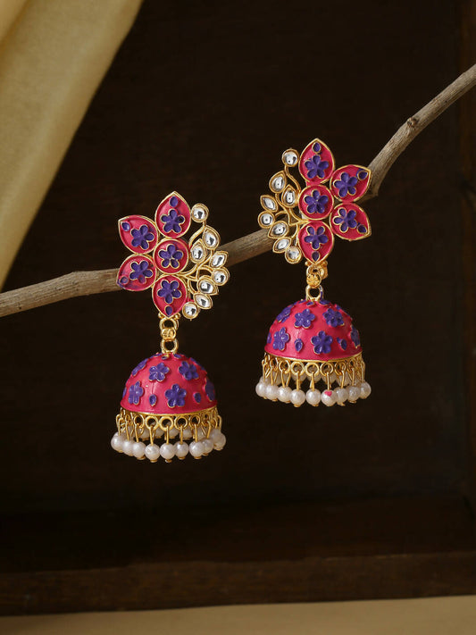 NVR Women Pink Dome Shaped Jhumka Earrings | Swadesiicart