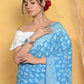 Very Much Indian Handblock Printed Cotton Saree With Natural Dyes - Sky Blue | Swadesiicart