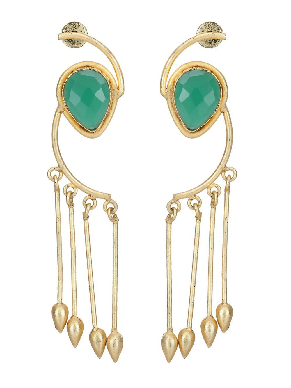 Joban Fashion Women Green Stone Matte Gold Earrings | Swadesiicart