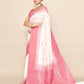 Joban Fashion White & Rani Pink Plain With Weaving Border Banarasi Silk Sarees | Swadesiicart