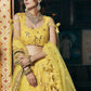 Wedding Designer Sequene Zari Resham Embroidery Yellow Net Lahengha Choli - Anbazaar | Swadesiicart