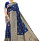 Vamika Banarasi Jacquard Weaving Blue Saree (Siri Blue) | Swadesiicart