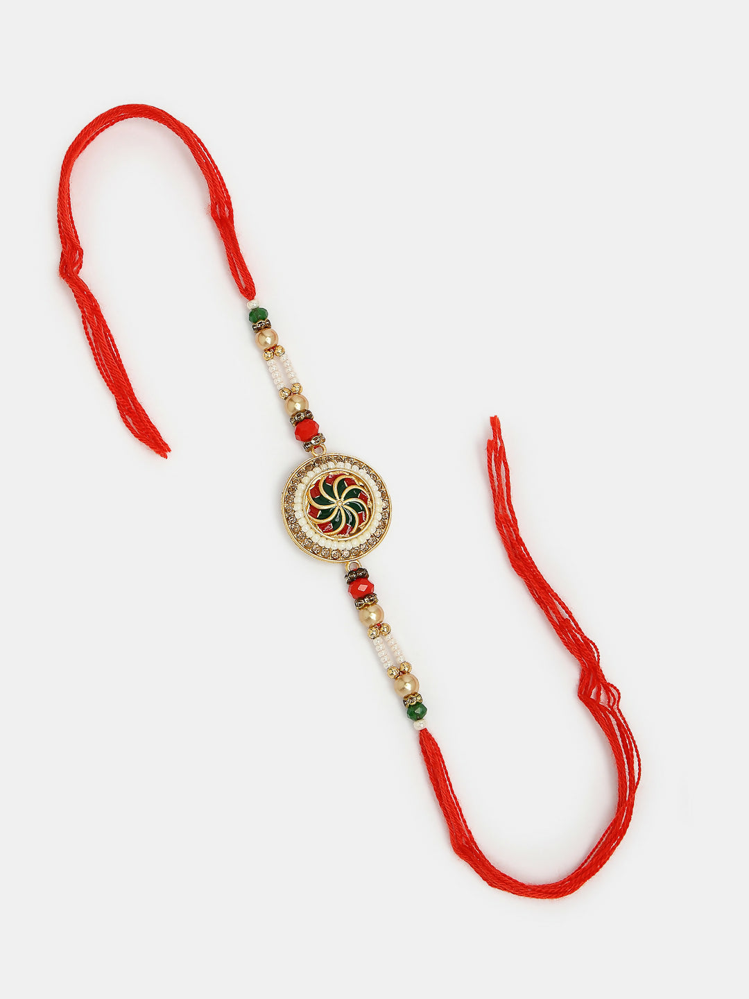 NVR Women & Men Set of 2 Gold-Toned Stone-Studded & Beaded Bhaiya Bhabi Rakhi With Roli Chawal | Swadesiicart