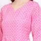 Myshka Women's Pink Printed Cotton Blend 3/4 Sleeve V Neck Casual Anarkali Kurta Dupatta Set
