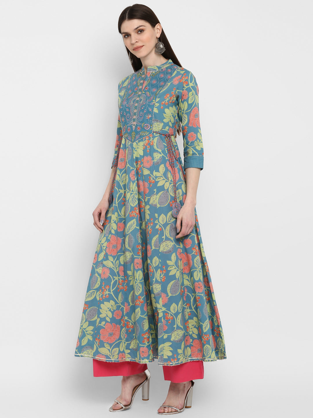 NOZ2TOZ Women Turquoise Blue Anarkali Kurta (1pc Set) - Swadesiicart