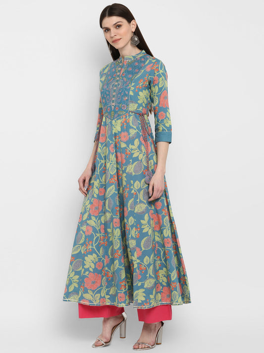 NOZ2TOZ Women Turquoise Blue Anarkali Kurta (1pc Set) - Swadesiicart