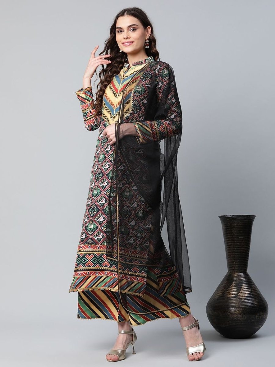 Ahalyaa Women's Multi Colour Crepe Digital Patola Printed Kurta Palazzo Set With Dupatta | Swadesiicart
