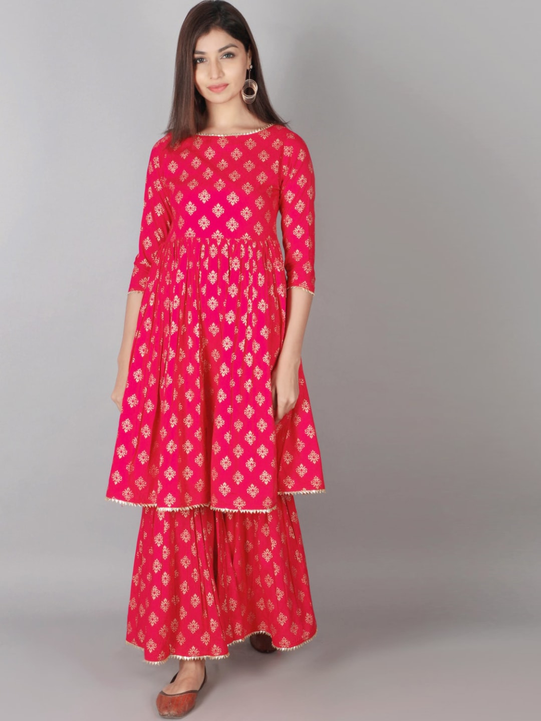 Kalini Women Pink Ethnic Motifs Printed Panelled Kurta with Sharara | Swadesiicart