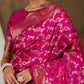 Sangria Pink & Gold-Toned Floral Woven Design Zari Banarasi Saree | Swadesiicart