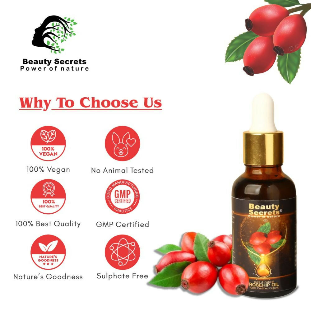 Beauty Secrets Certified Organic Rosehip Oil for Face and Body | Swadesiicart