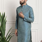 Sojanya Men Blue & Beige Ethnic Motif Printed Jacquard Silk Kurta | Swadesiicart