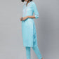 ADA Women Blue & Pink Chikankari Embroidered Sustainable Handloom Kurta with Trousers | Swadesiicart