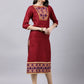 Souchii Maroon & Yellow Thread Work Grandeur & Majestic Artwork Cotton Kurta - SOUCHII