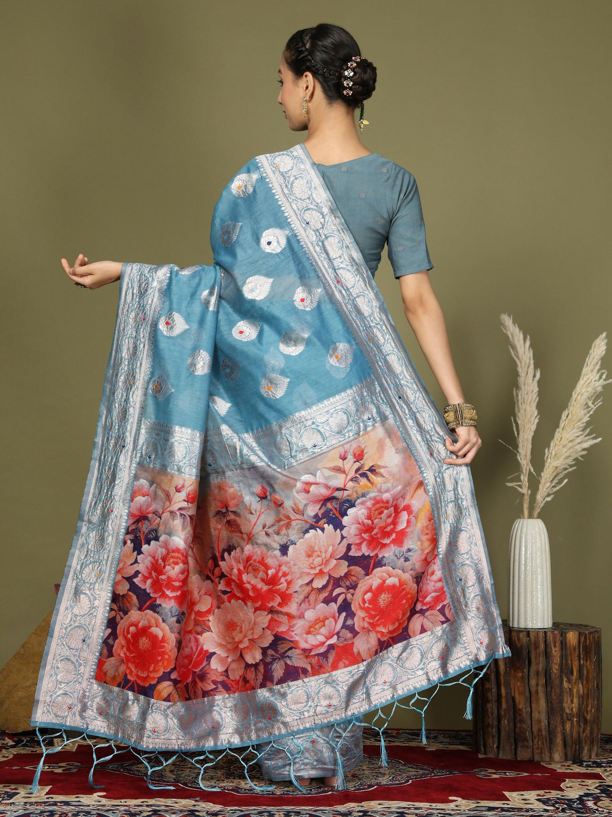 Shree Shyam Fashion Linen Cotton Sky Blue Saree