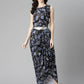 Ahalyaa Women's Black Color Crepe Digital Print Top Skirt With Shrug | Swadesiicart