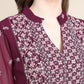Kalini Women Burgundy Floral Yoke Design Empire Silk Georgette Kurta with Sharara | Swadesiicart
