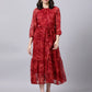 Souchii Maroon Floral Layered Chiffon A-Line Midi Dress - SOUCHII