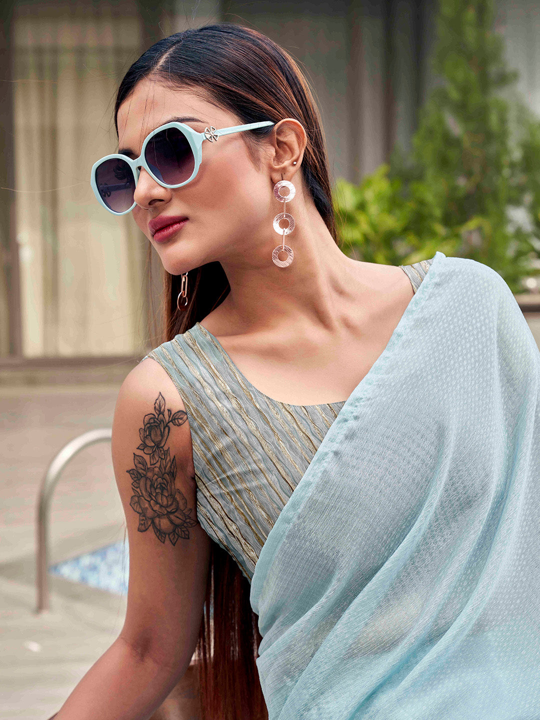 Tikhi Imli Woven Design Satin Ready to Wear Saree | Swadesiicart