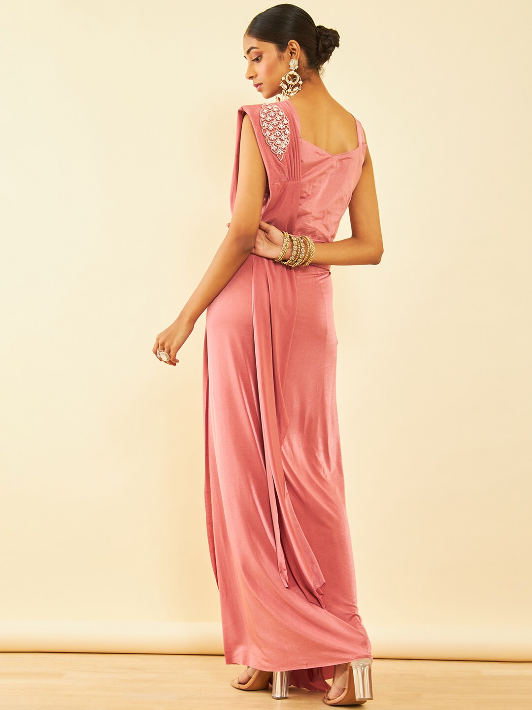 Soch Pink Beads and Stones Embellished Ready to Wear Saree | Swadesiicart