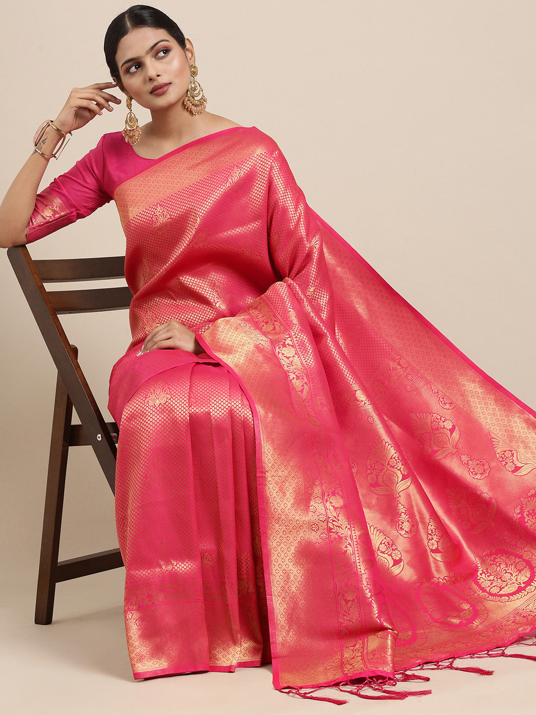 Saree Mall Pink Ethnic Motifs Zari Silk Blend Banarasi Saree | Swadesiicart