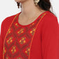 Souchii Women Red & Yellow Floral Yoke Design Kurta - Swadesiicart