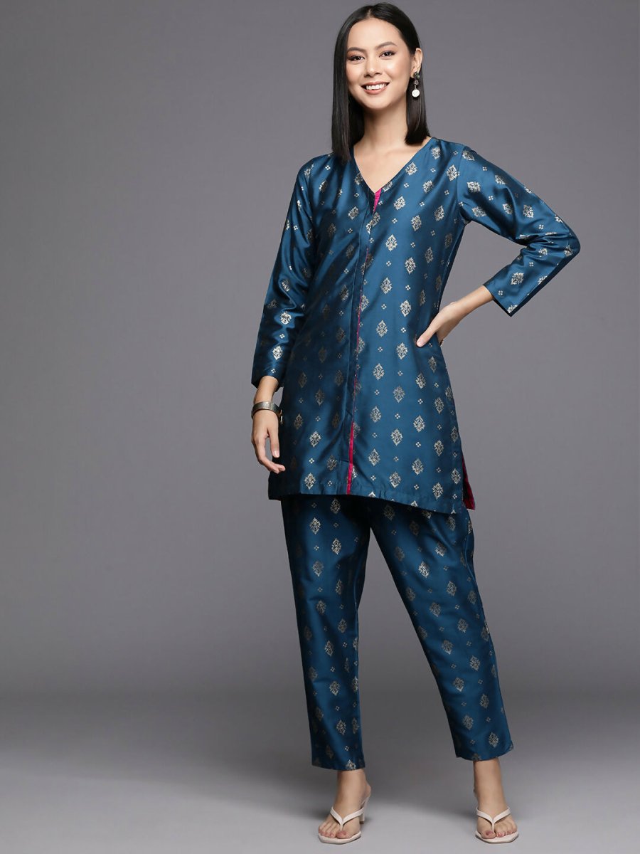 Ahalyaa Women's Traditional Wear Co-ods - Teal Blue - Swadesiicart