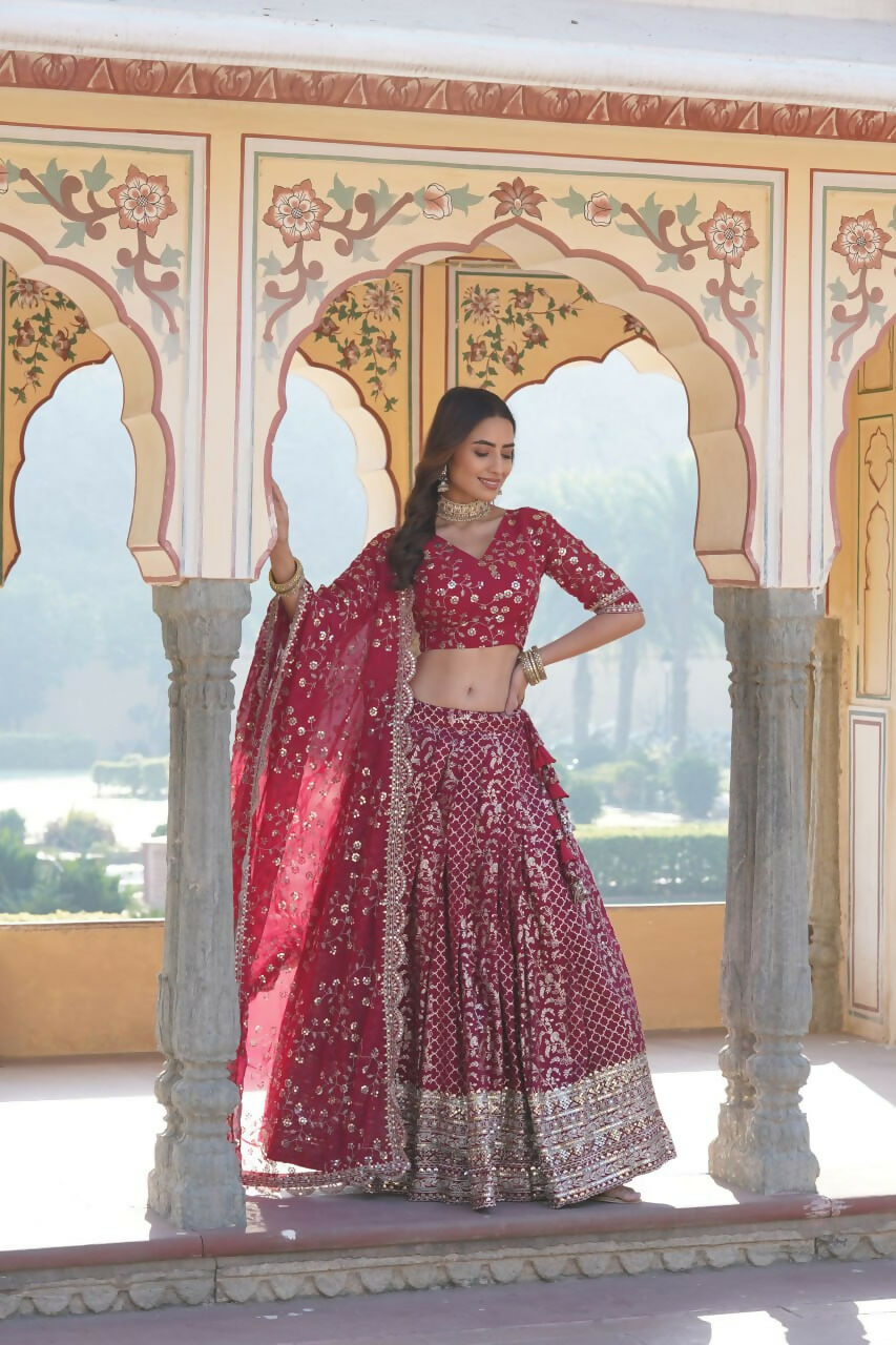Lorenvalley Ranipink Pure Viscose Jacquard With Embroidered Sequins work Lehenga Choli | Swadesiicart