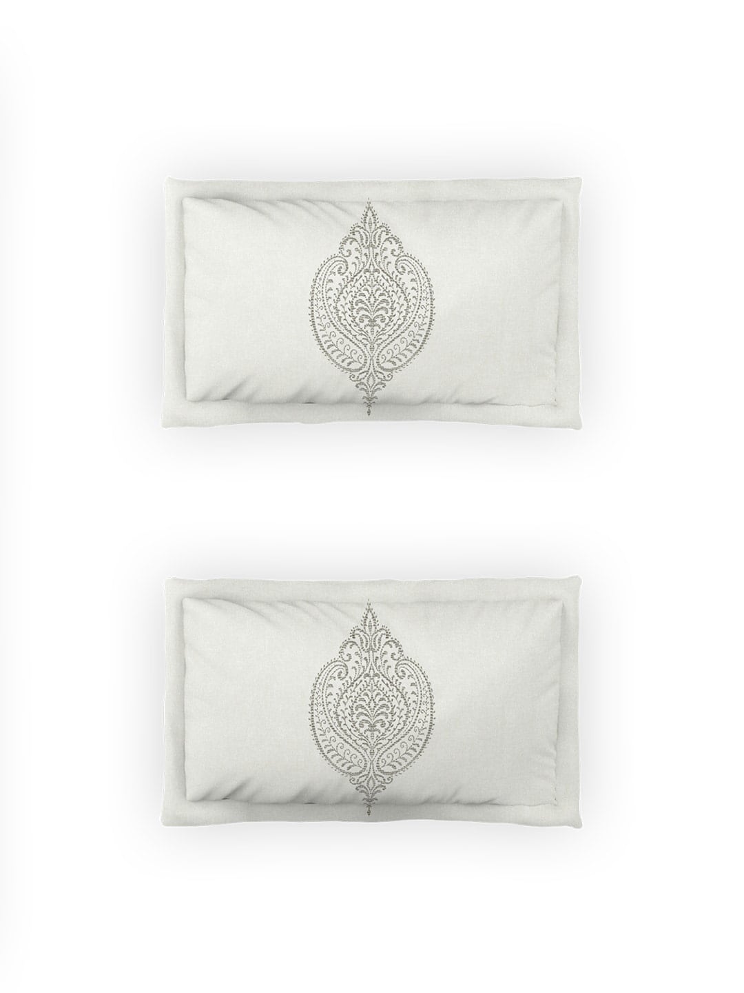 DDecor Grey & White Ethnic Motifs Cotton 140 TC Queen Bedsheet With 2 Pillow Covers - Swadesiicart