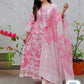 Kalini Floral Printed Mirror Work Anarkali Pure Cotton Kurta with Palazzo & Dupatta