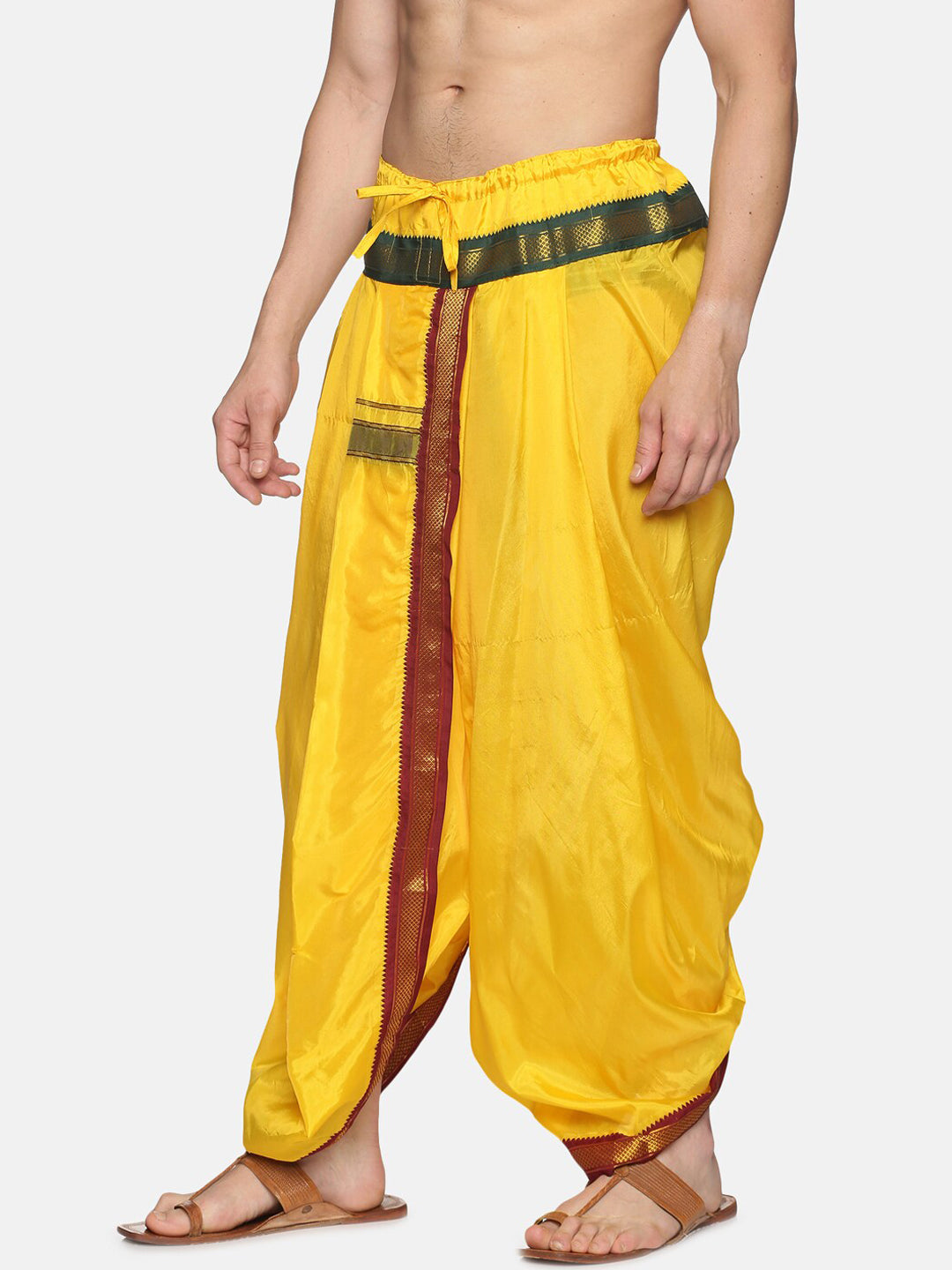 Sethukrishna Men Yellow & Red Readymade Dhoti | Swadesiicart